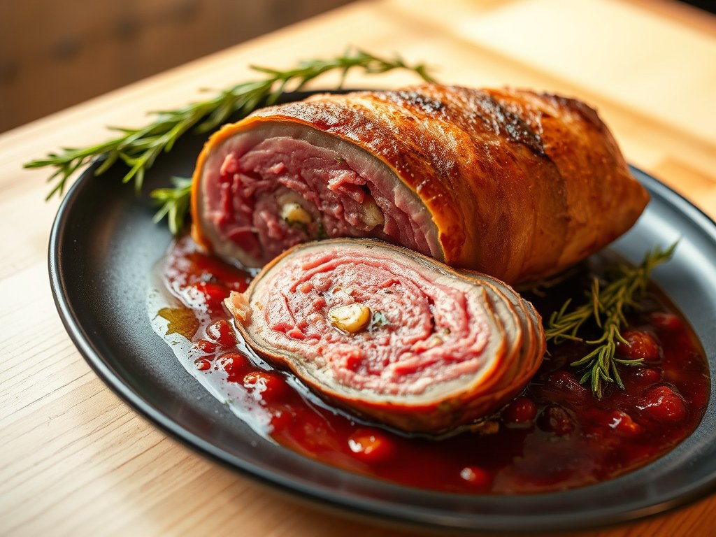 Gevulde reefilet in Parmaham, AI-gegenereerde illustratie