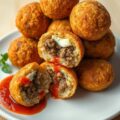 Gevulde rijstballetjes met een pistou van tomaten