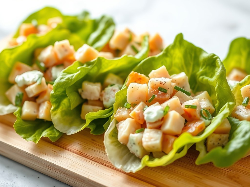 Gevulde slablaadjes met aardappel forelsalade, AI-gegenereerde illustratie