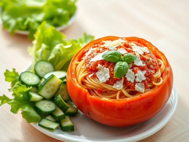 Gevulde tomaat met spaghetti