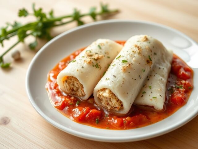 Gevulde visfilets met tomatensaus