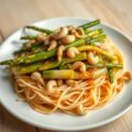 Gewokte asperges met bosuitjes en noten
