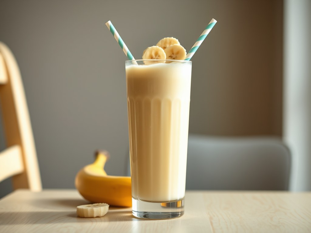 Gezonde bananenmilkshake, AI-gegenereerde illustratie