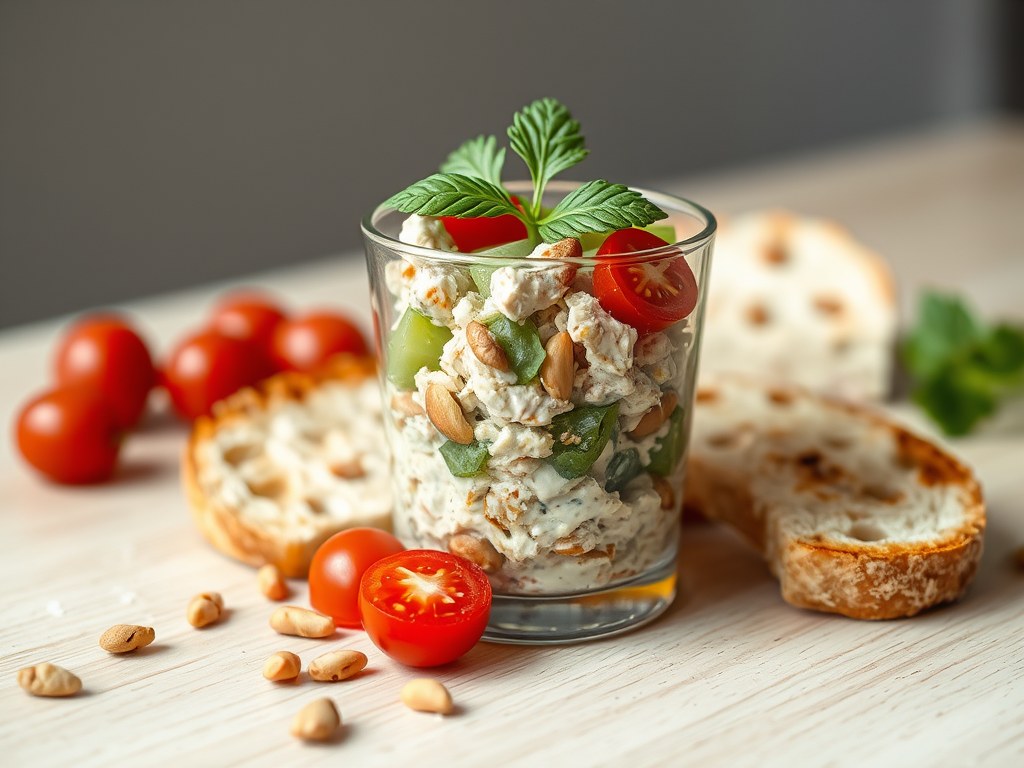 Glaasje met tonijnsalade, AI-gegenereerde illustratie