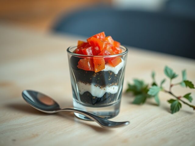 Glaasje olijventapenade met boursin en tomaat