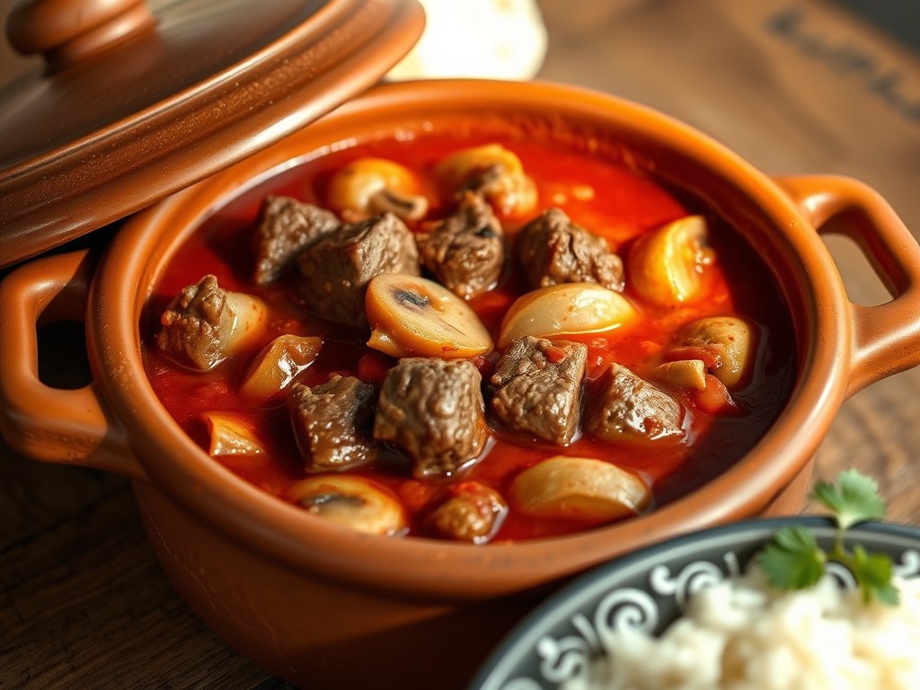 Goulash in de römertopf, AI-gegenereerde illustratie