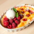 Gratin van frambozen met vanille-ijs