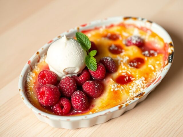 Gratin van frambozen met vanille-ijs