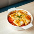 Gratin van pangasius vis en tomaten
