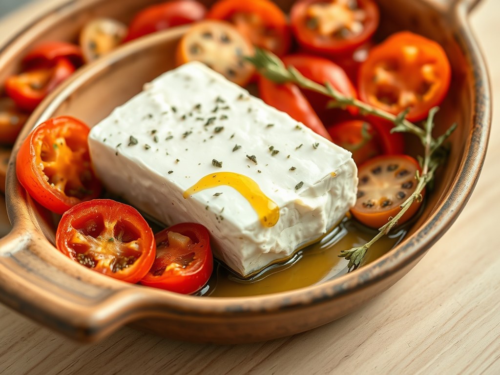 Griekse feta uit de oven (mezedes), AI-gegenereerde illustratie