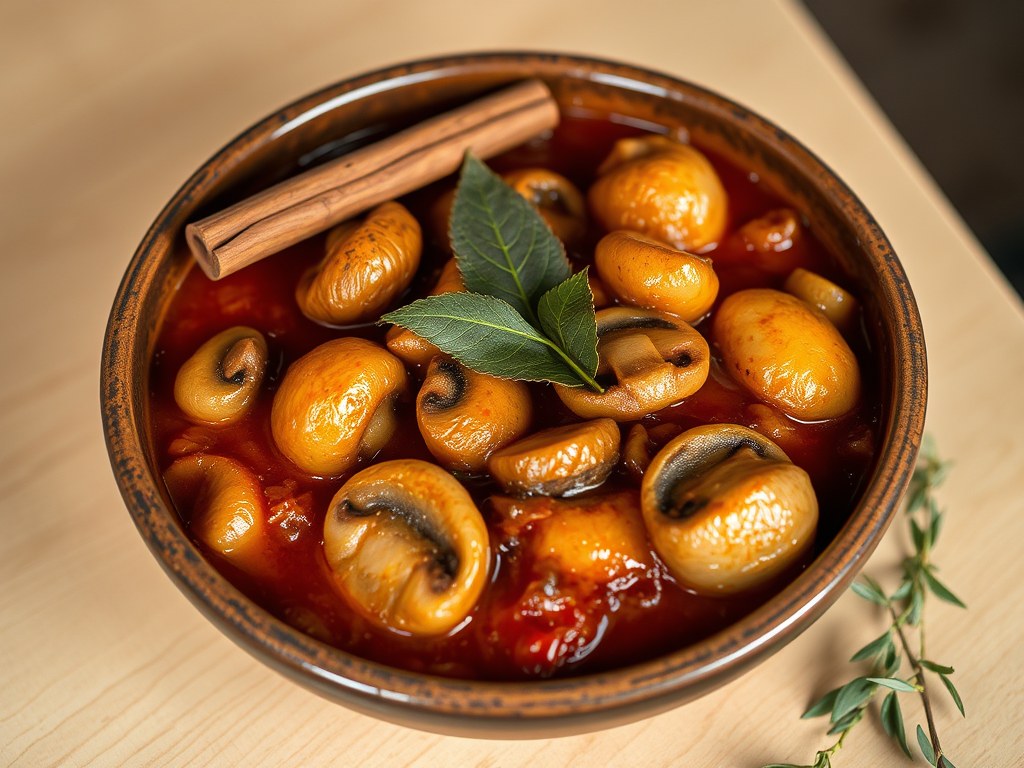 Griekse stifado met champignons, AI-gegenereerde illustratie