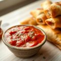 Griekse tomatensaus bij filorolletjes (mezedes)