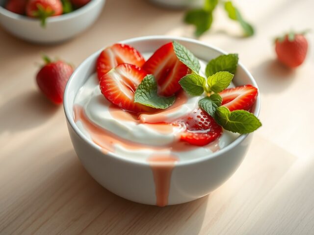 Griekse yoghurt met aardbeien en munt