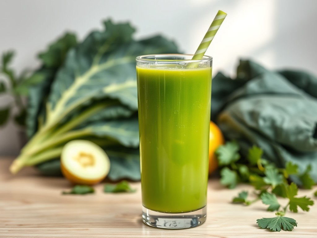 Groene opkikker (Slowjuicer), AI-gegenereerde illustratie