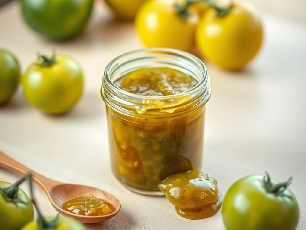 Groene tomatenjam, AI-gegenereerde illustratie
