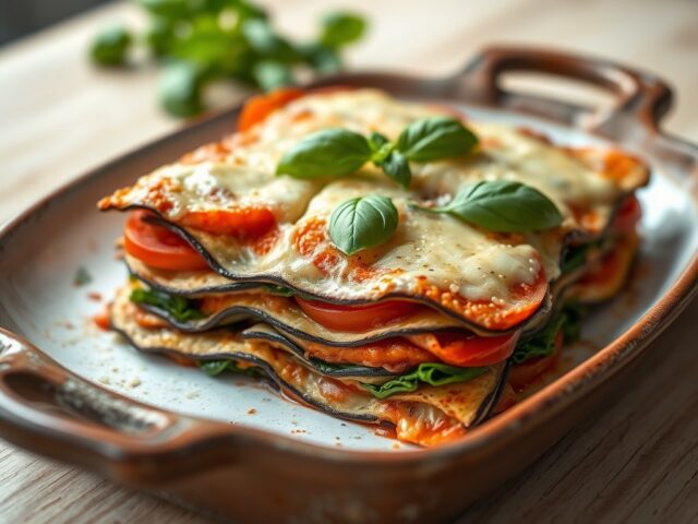 Groentelasagne met aubergine en verse basilicum
