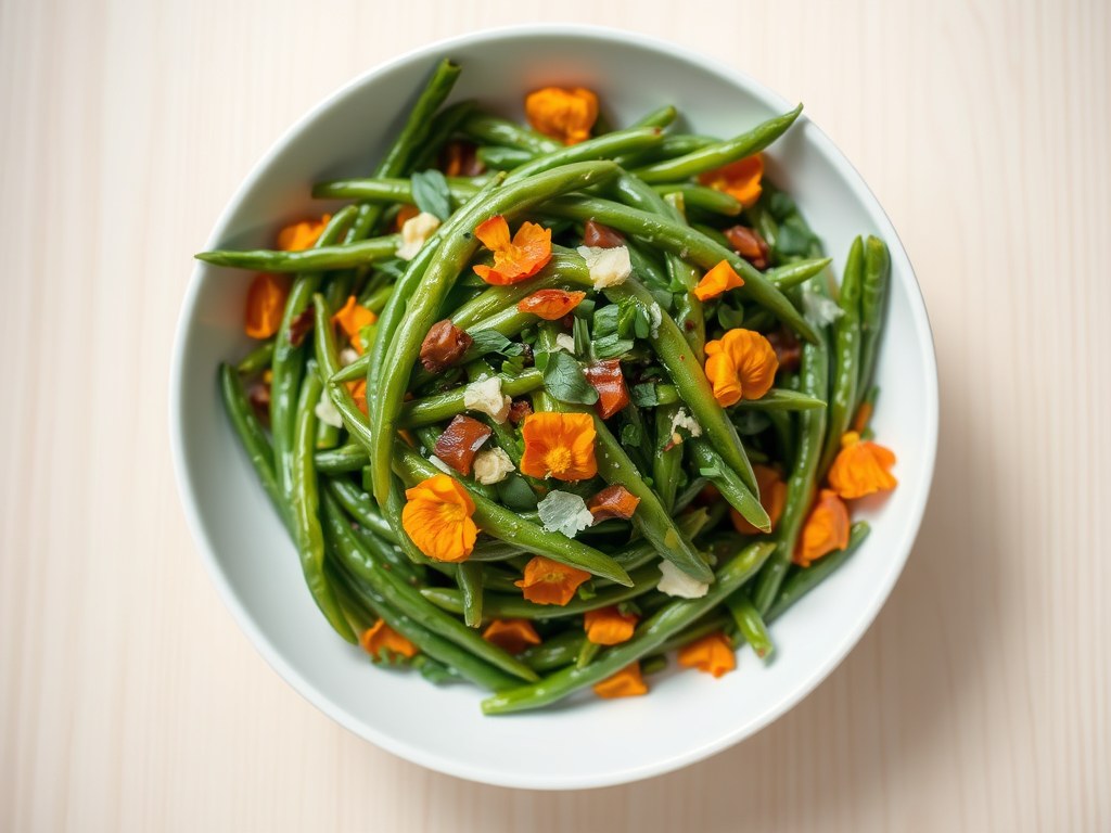 Groentesalade met bloemen, AI-gegenereerde illustratie