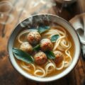 Groentesoep met pittige soepballetjes
