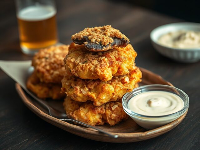 Grotchampignonbeignets in bierbeslag