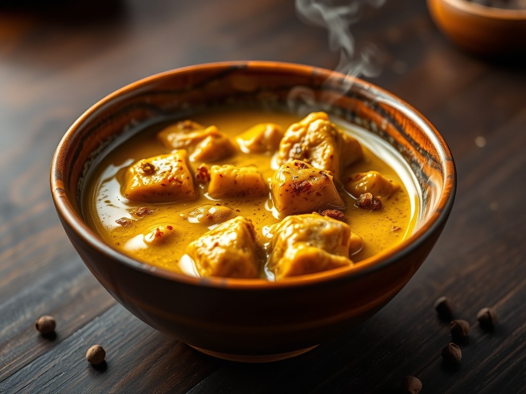 Gulai Daging Babi (Kerrieachtige Stoofschotel van Varkensvlees), AI-gegenereerde illustratie