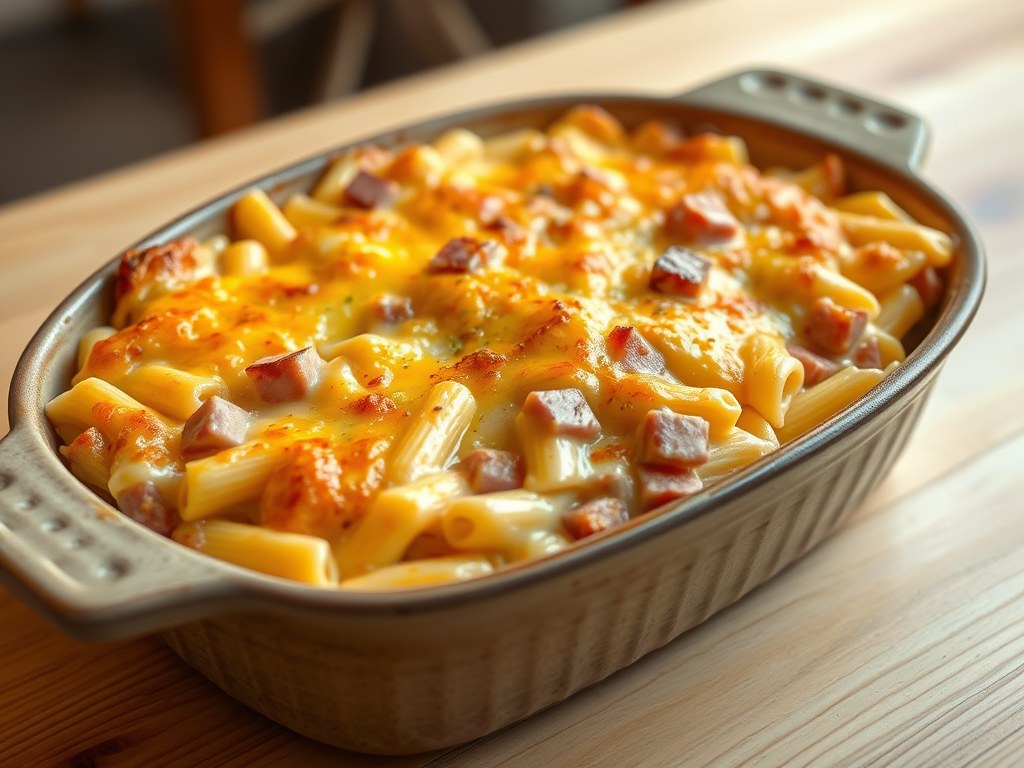 Ham Kaas Pasta ovenschotel, AI-gegenereerde illustratie