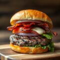 Hamburger van biefstuk en bacon