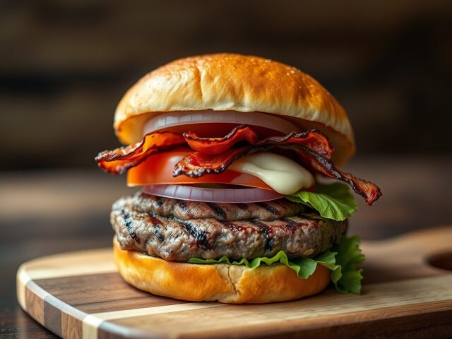Hamburger van biefstuk en bacon