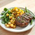 Hamburgers met kruidige krieltjessalade en sperziebonen