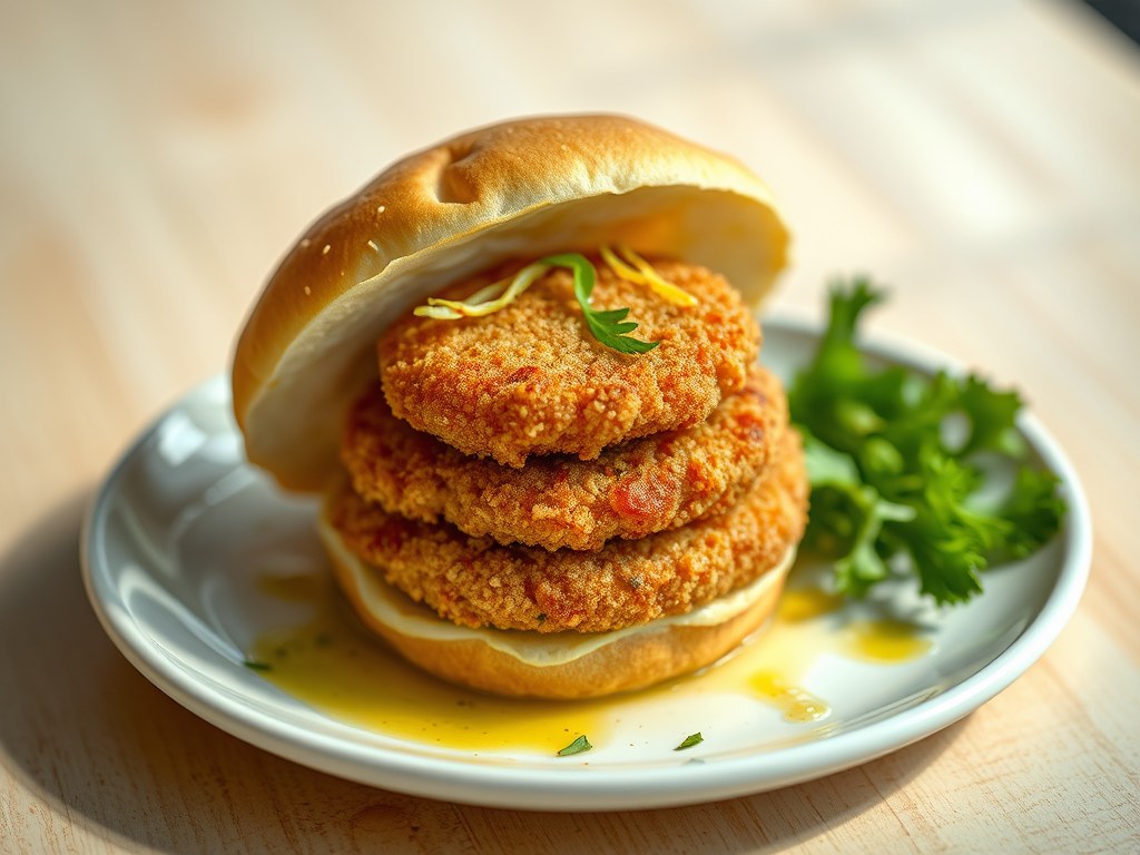 Hamburgertje van Langoustinestaartjes, AI-gegenereerde illustratie
