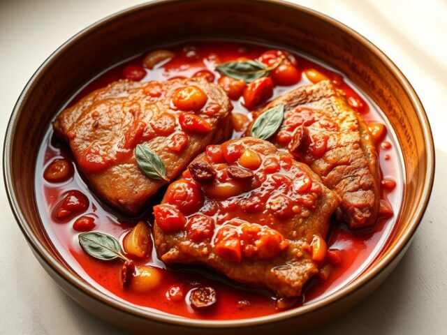 Hamlappen in tomatensaus