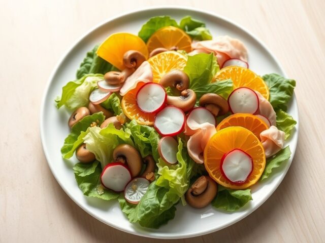 Hamsalade met kastanjechampignons