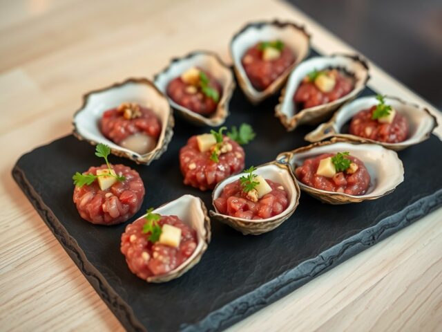 Hapje rundstartaar met oesters