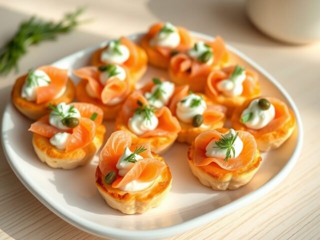 Hapjes met gerookte zalm en kappertjes
