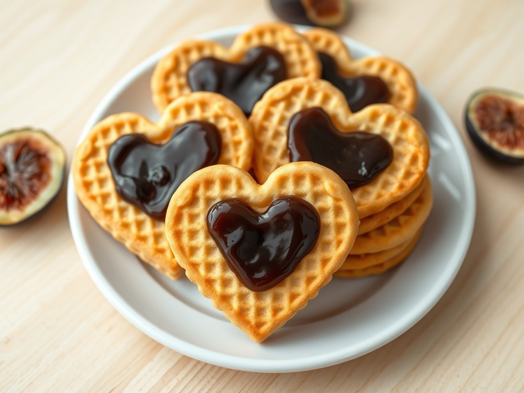 Hartenwafeltjes met vijgenconfituur, AI-gegenereerde illustratie