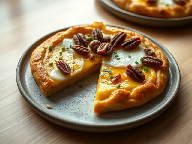 Hartige taart met brie, gedroogde tomaten en pecanoten