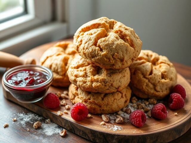 Hazelnootscones met frambozen