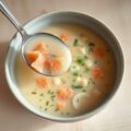 Heldere aspergesoep met gerookte zalmsnippers