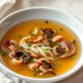 Heldere bouillon met cantharellen