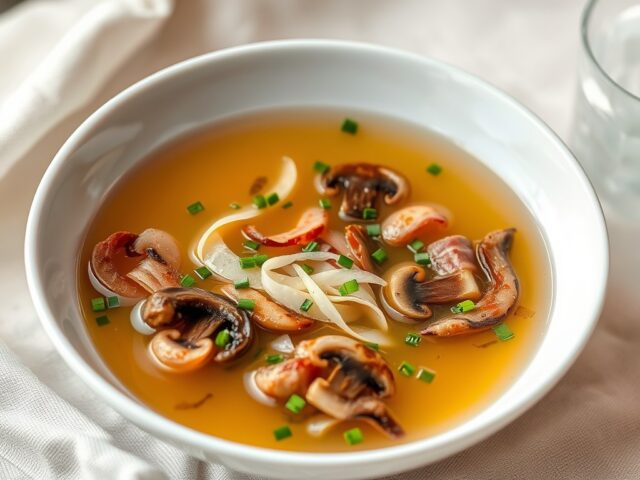 Heldere bouillon met cantharellen