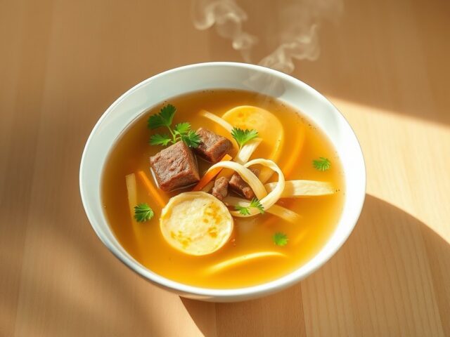 Heldere bouillon met flensjes