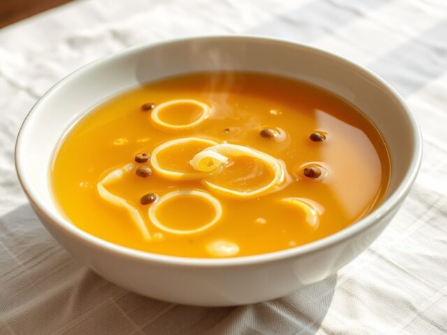 Heldere visbouillon met garnituur