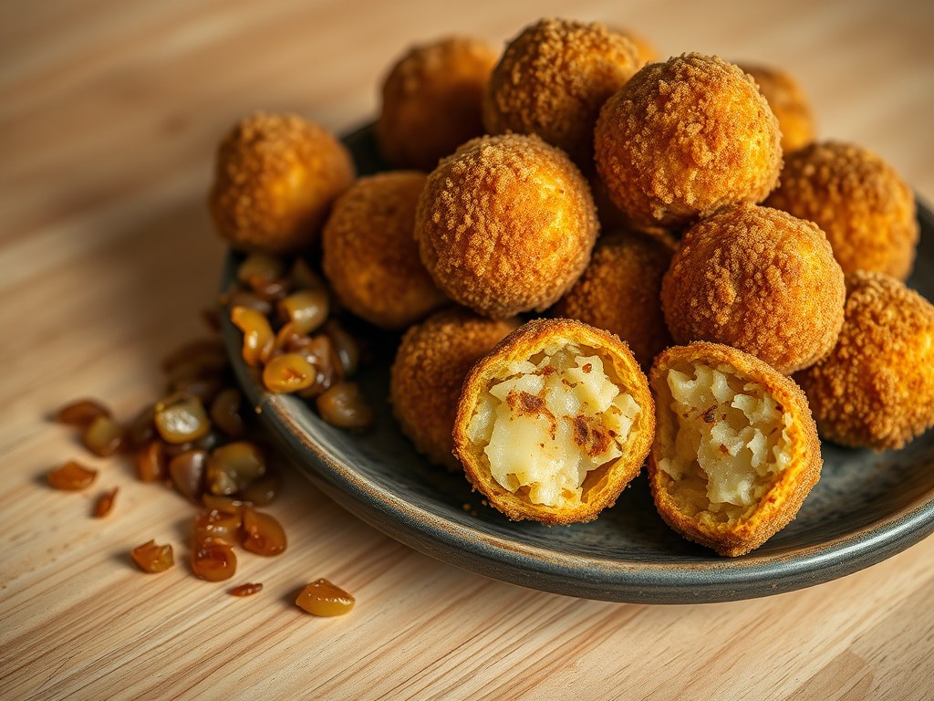 Hete bliksem (bitterballen) met sjalot, AI-gegenereerde illustratie