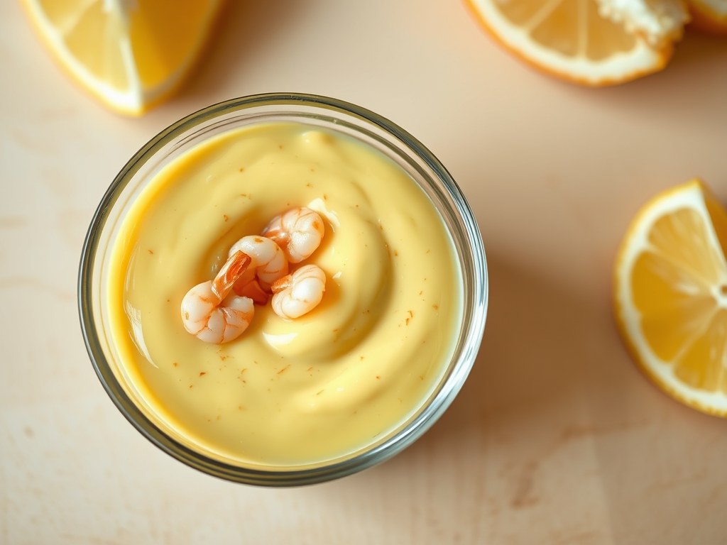 Hollandse garnalen met saffraanmayonaise, AI-gegenereerde illustratie