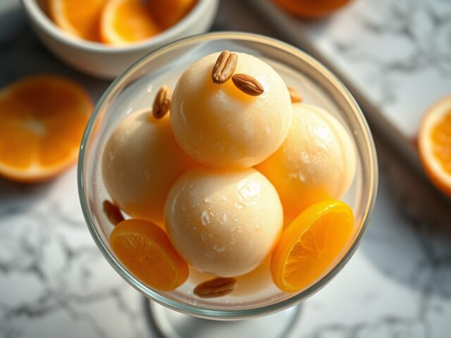 Honingsorbet met pijnboompitten