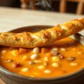 Hutspotsoep met kaasstokbrood