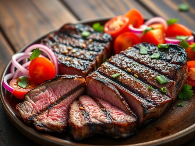 Ierse steak op de bbq met een tomatenslaatje