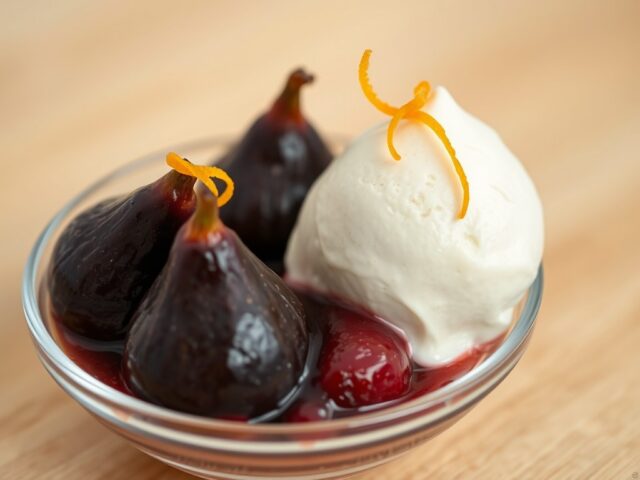 Ijs van witte chocolademousse met gestoofde vijgen