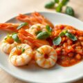 In Gember Gemarineerde Garnalen met een Pikante Tomatensaus