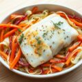 In oven gegaarde kabeljauw op een bedje van Chinese kool
