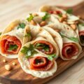 In sandwich opgerolde carpaccio met huisgemaakte p
